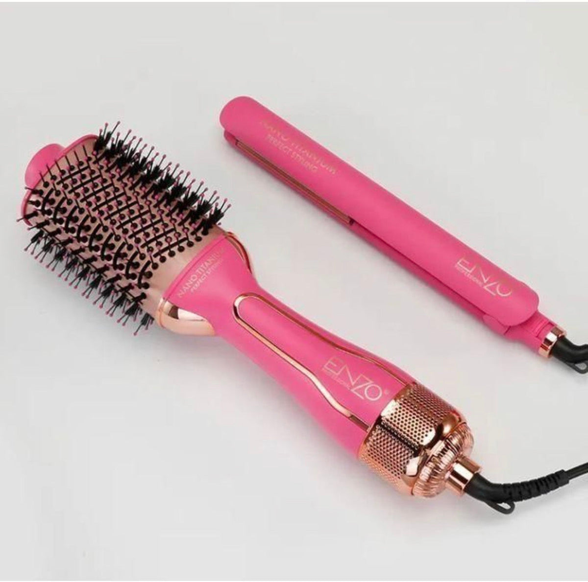 Enzo 2-in-1 Professional Ceramic Ionic Hair Straightener and Brush Set