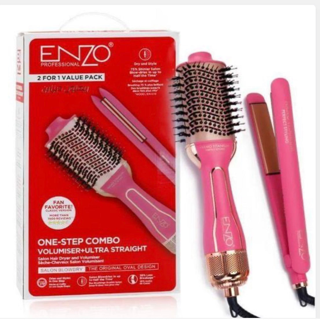 Enzo 2-in-1 Professional Ceramic Ionic Hair Straightener and Brush Set
